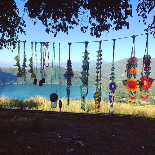Beautiful beadwork at a roadside stand on the way down to the volcanic crater lake   at Volcan Laguna  in Santa Maria Del Oro