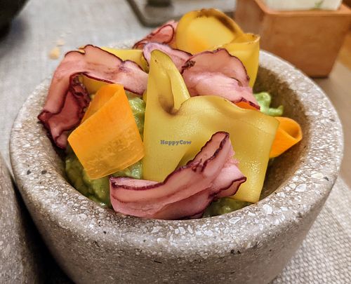 Palta with native tubers garnish at Explora Valle Sagrado in Urquillos