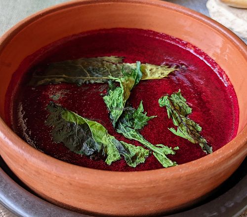 Beet emulsion at Explora Valle Sagrado in Urquillos