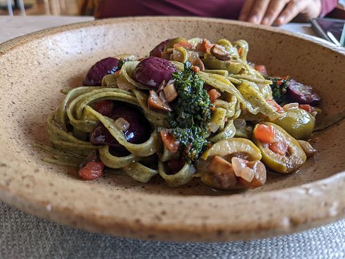 Andean noodles with vegan pesto at Explora Valle Sagrado in Urquillos