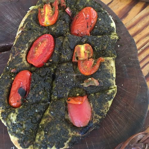 vegan pesto focaccia  at Bayit 77 in Amirim
