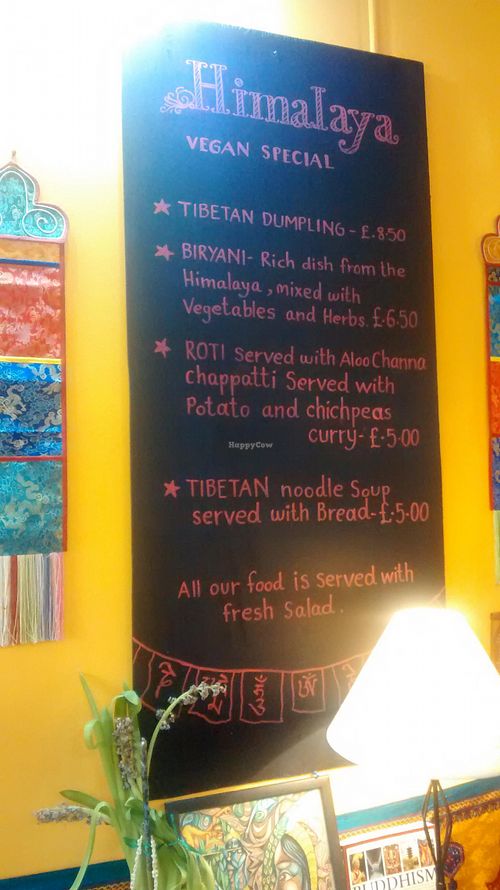 Vegan specials board. at Himalaya Vegetarian Cafe in Edinburgh