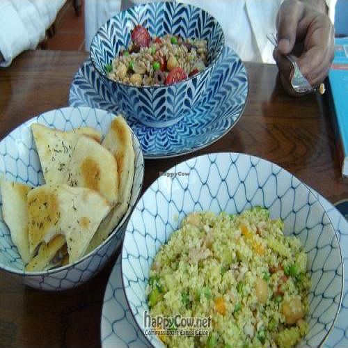 Spelt salad, cous cous with vegetables and chickpeas and freshly made, warm bread at Caffe Orientale Tearoom in Venice