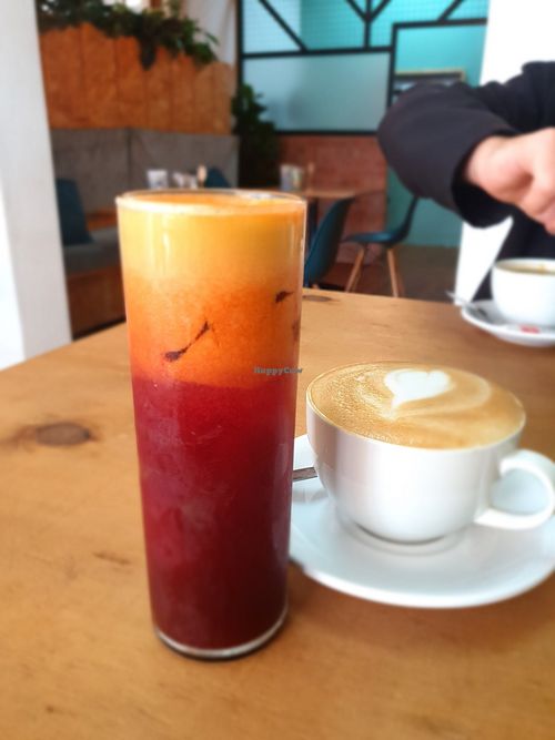 Freshly squeezed juice and almond milk Cappuccino at Jacks Bagels  in Jeffreys Bay