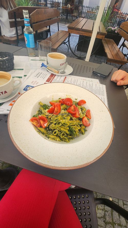 Vegan chicken pesto pasta is okay at RAJ in Bialystok