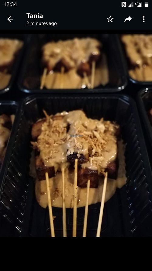 Saté tahoe with vegan sate sauce at Toko Tanja in Zwolle