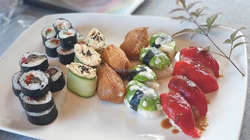 Assorted sushi at haha vegan Ryokan in Beechworth