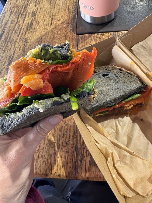 Toasted vegan vege sandwich  at Flying West Coffee Roasters in Doonan