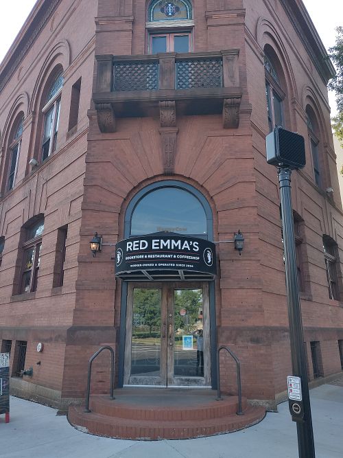 Outside at Red Emma's Bookstore Coffeehouse in Baltimore