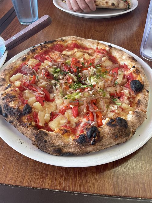 Vegan cheese, pineapple, caramelized onions and roasted peppers.   at D'Oro  in Miami