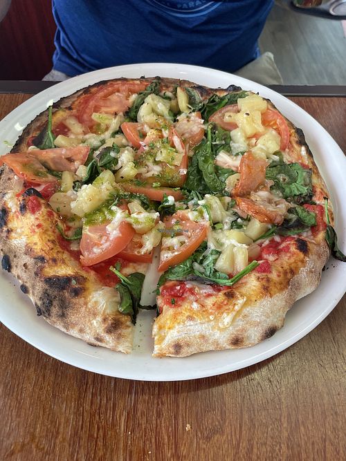 Vegan cheese, tomato, pineapple, spinachh  at D'Oro  in Miami
