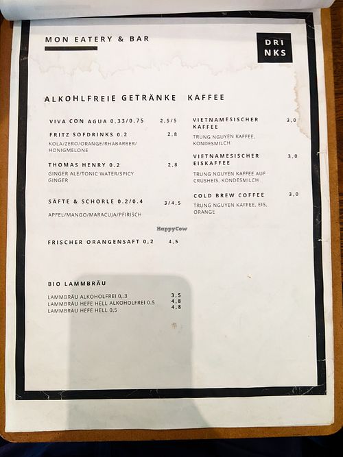 Page of menu at Mon at Mon in Berlin