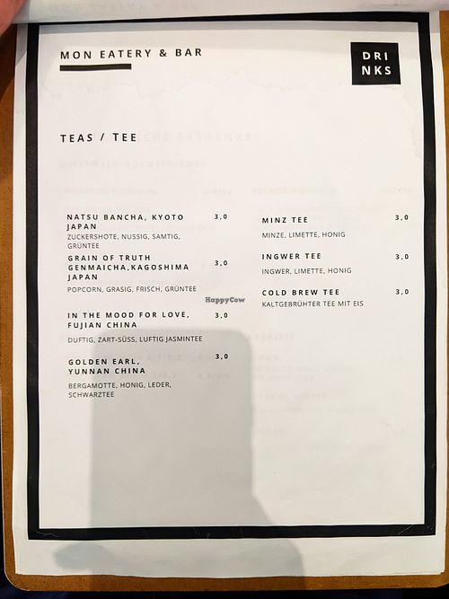 Page of menu at Mon at Mon in Berlin