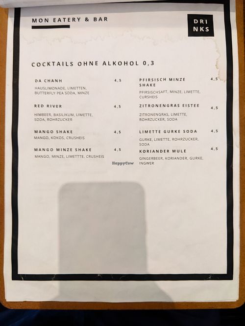 Page of menu at Mon at Mon in Berlin