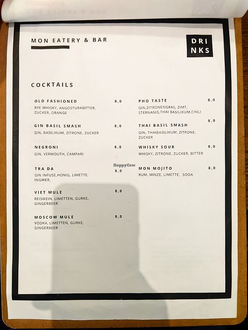 Page of menu at Mon at Mon in Berlin