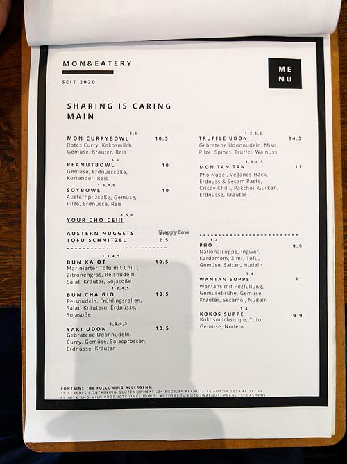 Page of menu at Mon at Mon in Berlin