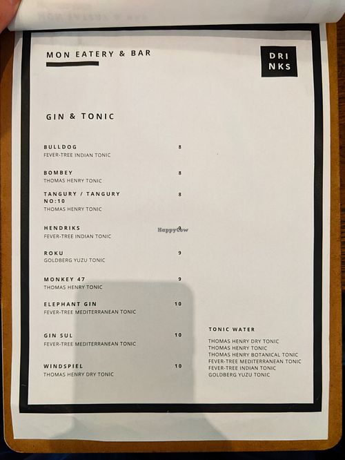 Page of menu at Mon at Mon in Berlin