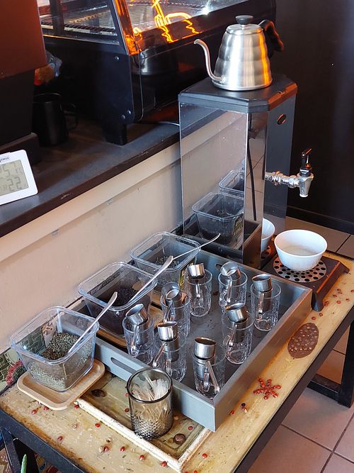 Free tea at 2eat Falafel & Hummus in Riga