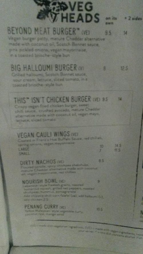 Vegan / veggie menu at The Forth Hotel in Newcastle Upon Tyne