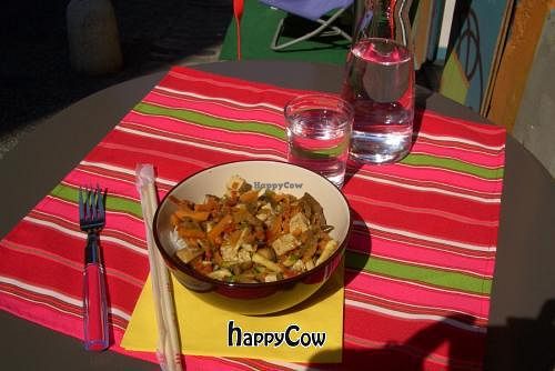 'Plat du Jour' (6 Â€) - rice with vegetables and tofu
 at Au fil des mets in Montpellier