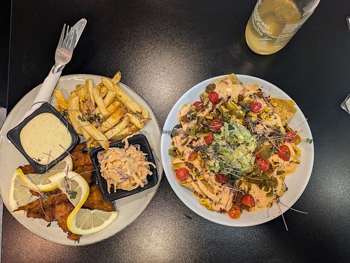 Fried fish and nachos at The Vegan Chef - Sandton in Johannesburg