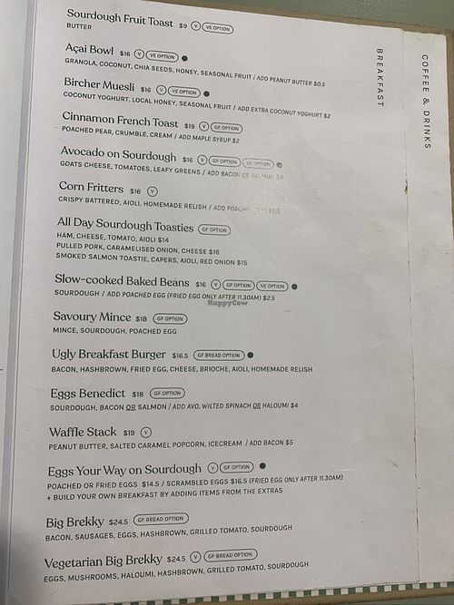 Breakfast menu   at Little Parliament in Rainbow Beach