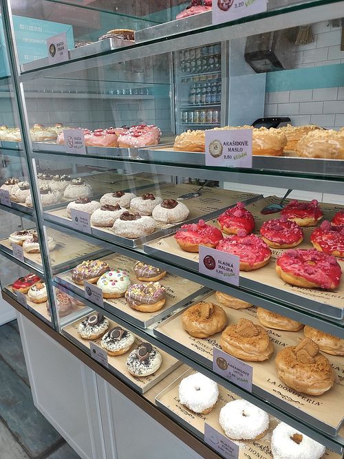 Offered donuts at La Donuteria in Dolny Kubin