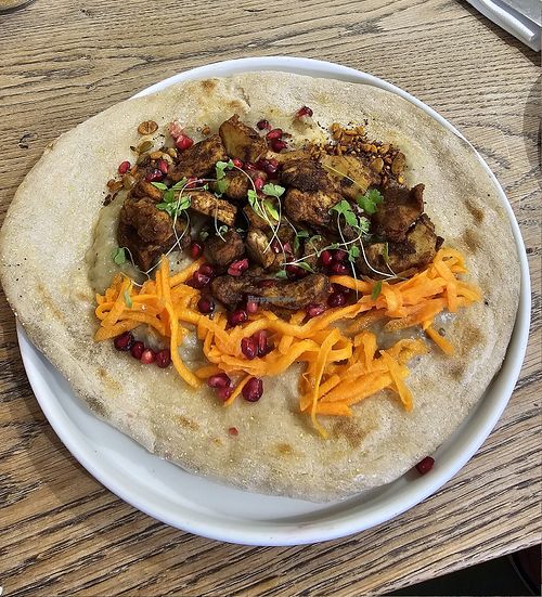 Vegan Chicken Shawarma Flatbread at Hot Numbers Coffee Roasters - Shepreth in Royston