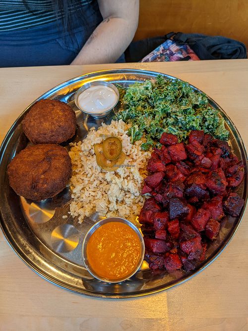 Chickpea fritter plate at The Sudra - The Pearl in Portland