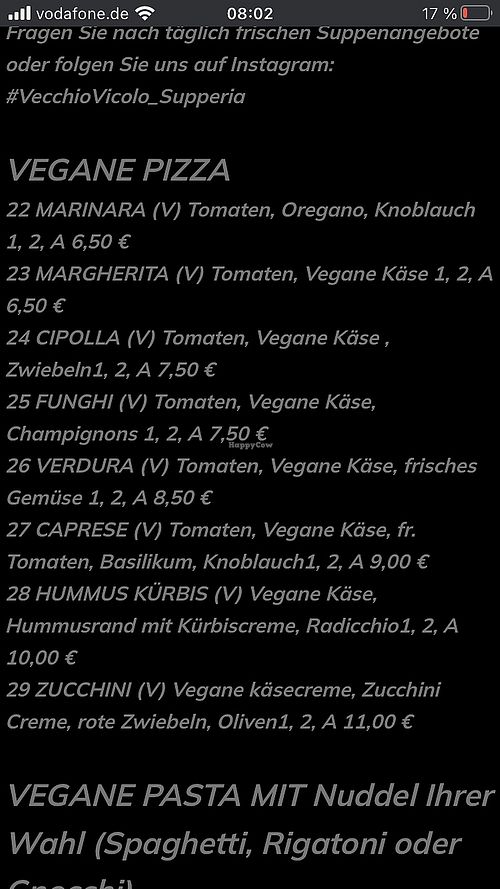 menu Pizza at Vecchio Vicolo in Frankfurt