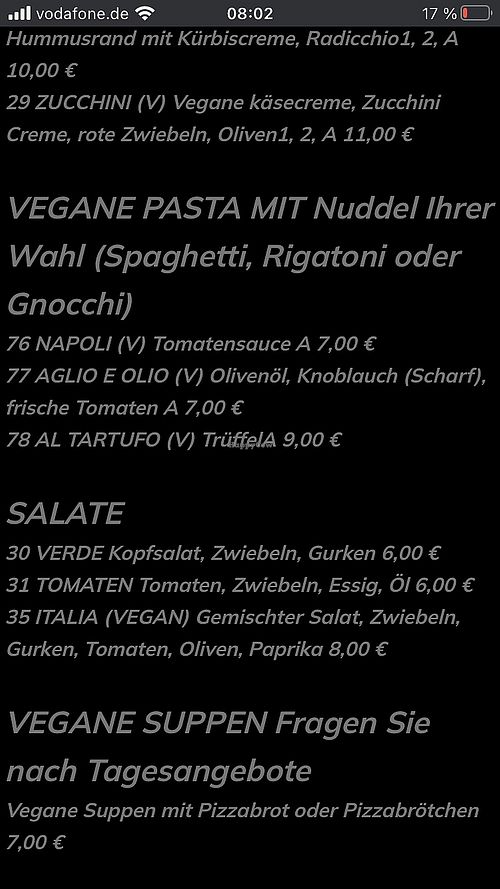 menu pasta  at Vecchio Vicolo in Frankfurt