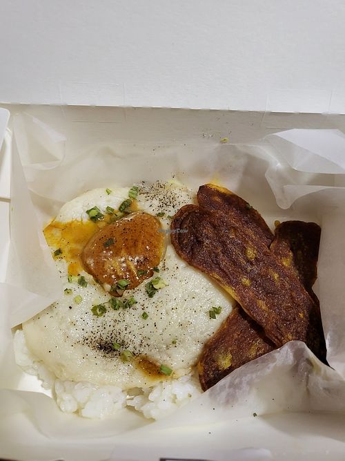 Truffle yolk and vegan bacon at Break Plant Based in San Juan