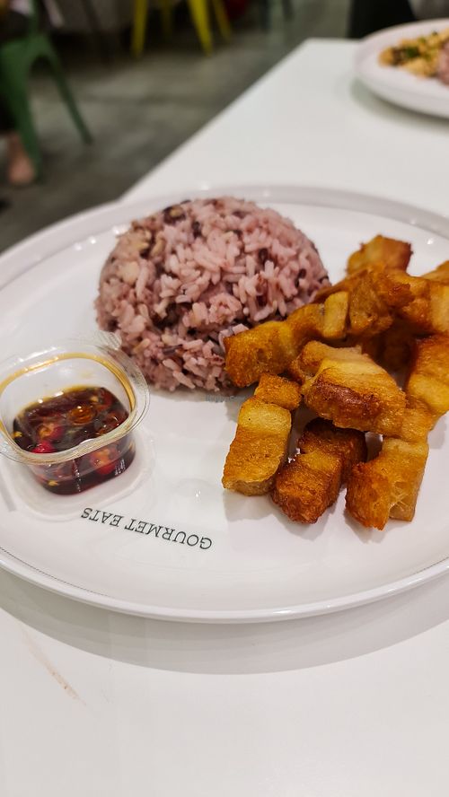 Mock meats with rice at Talalaks  in Bangkok