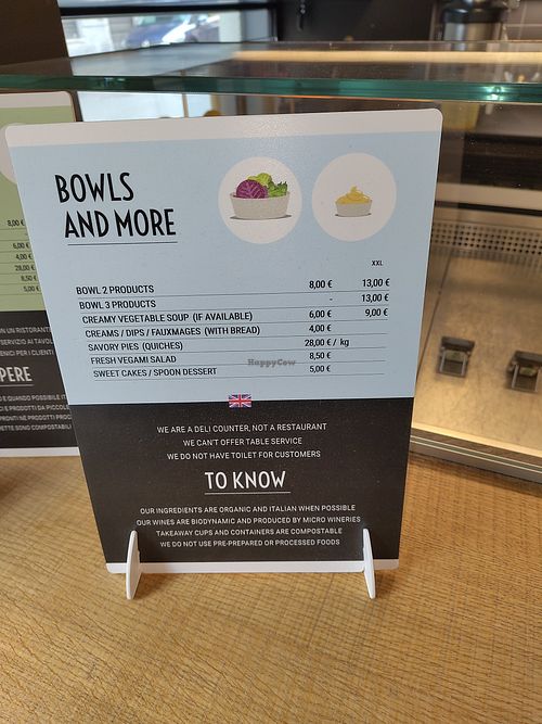 Menu at Vegami in Como