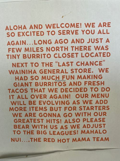 Important message  at Red Hot Mama's in Princeville