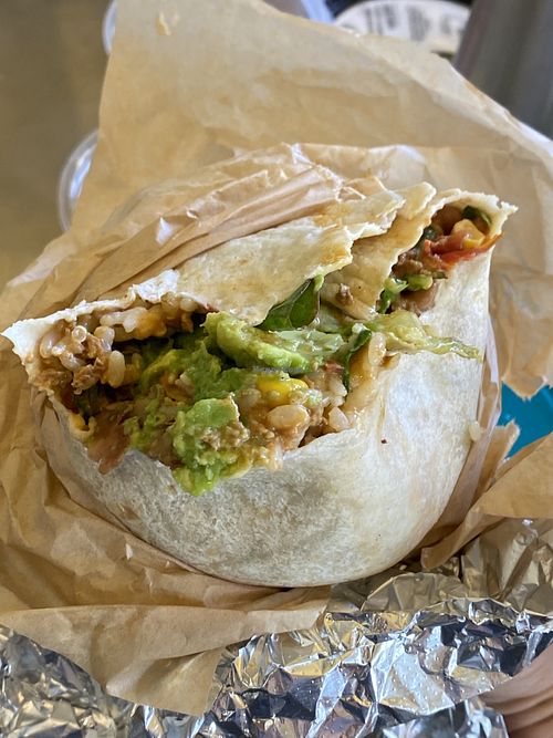 Huge, tasty vegan burrito.  at Red Hot Mama's in Princeville