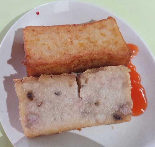 Yam cake.
Photo by Sam Lama at He Hua Vegetarian 荷花素食 in Central Singapore