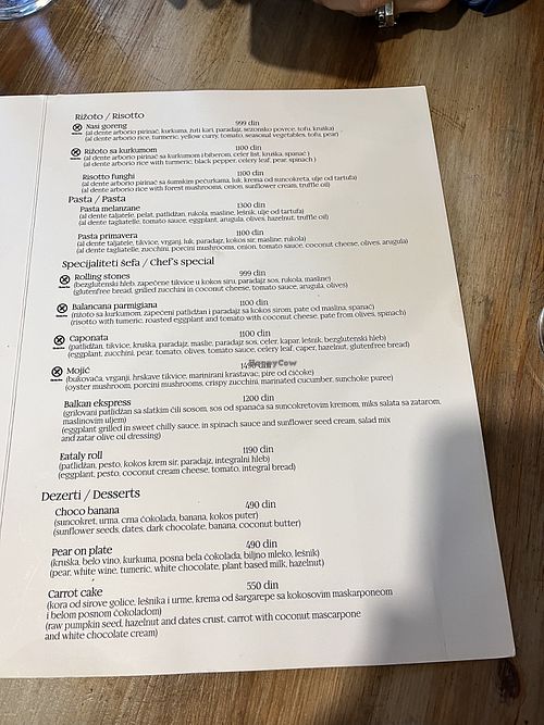 Menu  at VegANGELov  in Belgrade