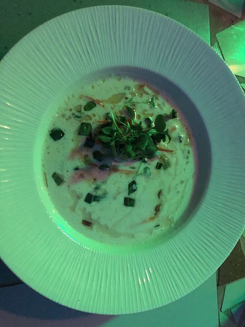 The amazing ginger coconut soup  at VegANGELov  in Belgrade