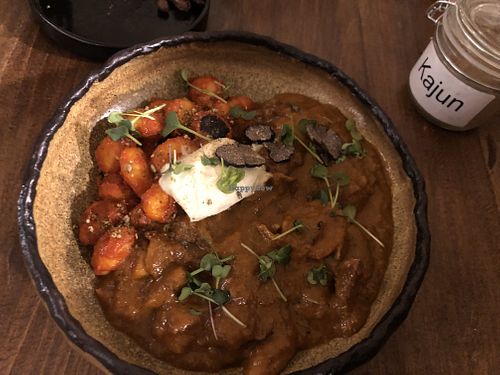 4 mushroom goulash with cream and truffle slices is a fungi fan fave! It’s really delicious   at VegANGELov  in Belgrade