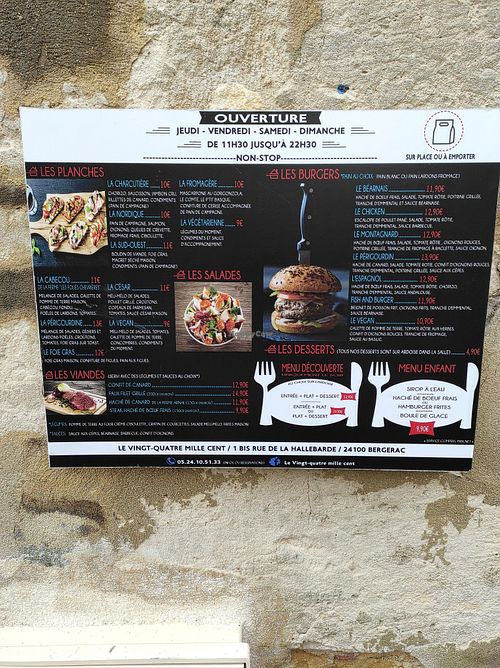 Menu at Le Vingt-Quatre Mille Cent in Bergerac