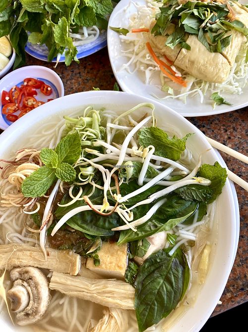 Vegan duck noodle soup   at Thuong An lac in Honolulu