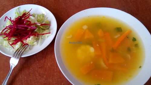 Starter and side salad at Salud y Vida in Huaraz