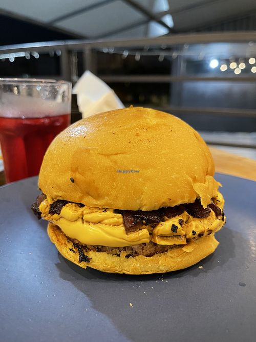 Cheddar 2.0 (house-made vegan cheddar & in-house bean burger )  at Refúgio Veg in Rio De Janeiro