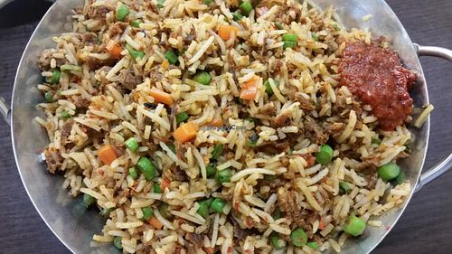 fried rice with mock mutton at Gokul Vegetarian Restaurant - Fortune Centre in Central Singapore