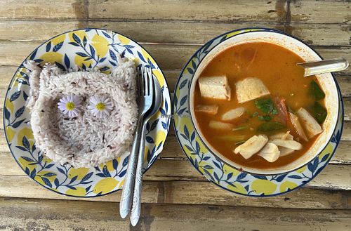 Tom yam soup with rice   at JaJa's Restaurant Thai Vegan in Koh Phangan