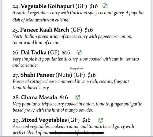 Vegan mains at Indian Taste Makers in Mildura