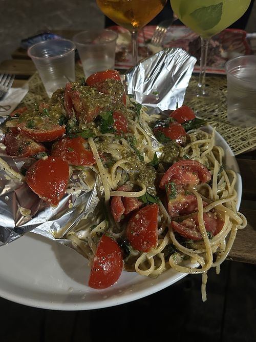 Vegan pasta with pistachio pesto  at Al Tagliere in Siracusa
