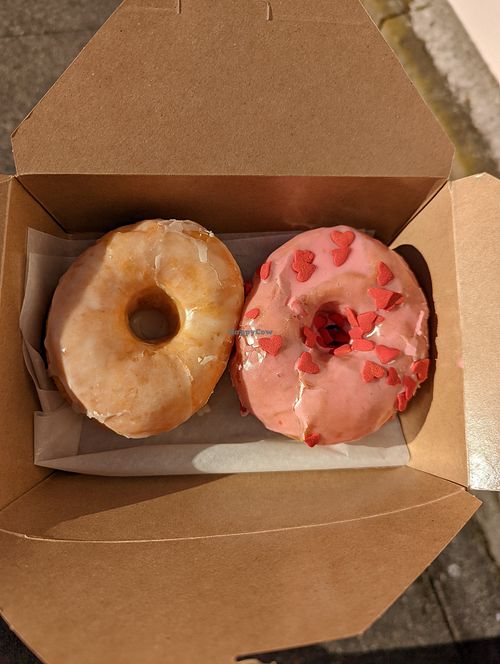 Standard glaze and a strawberry Valentine's at Jo Joe's Doughnuts in Bellingham