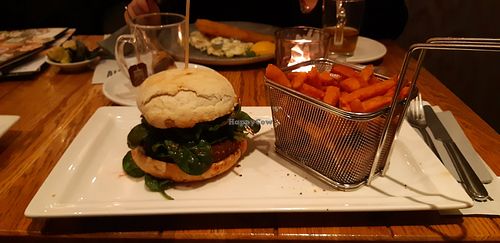 Veggie burger with sweet potato fries at ALEX in Dusseldorf